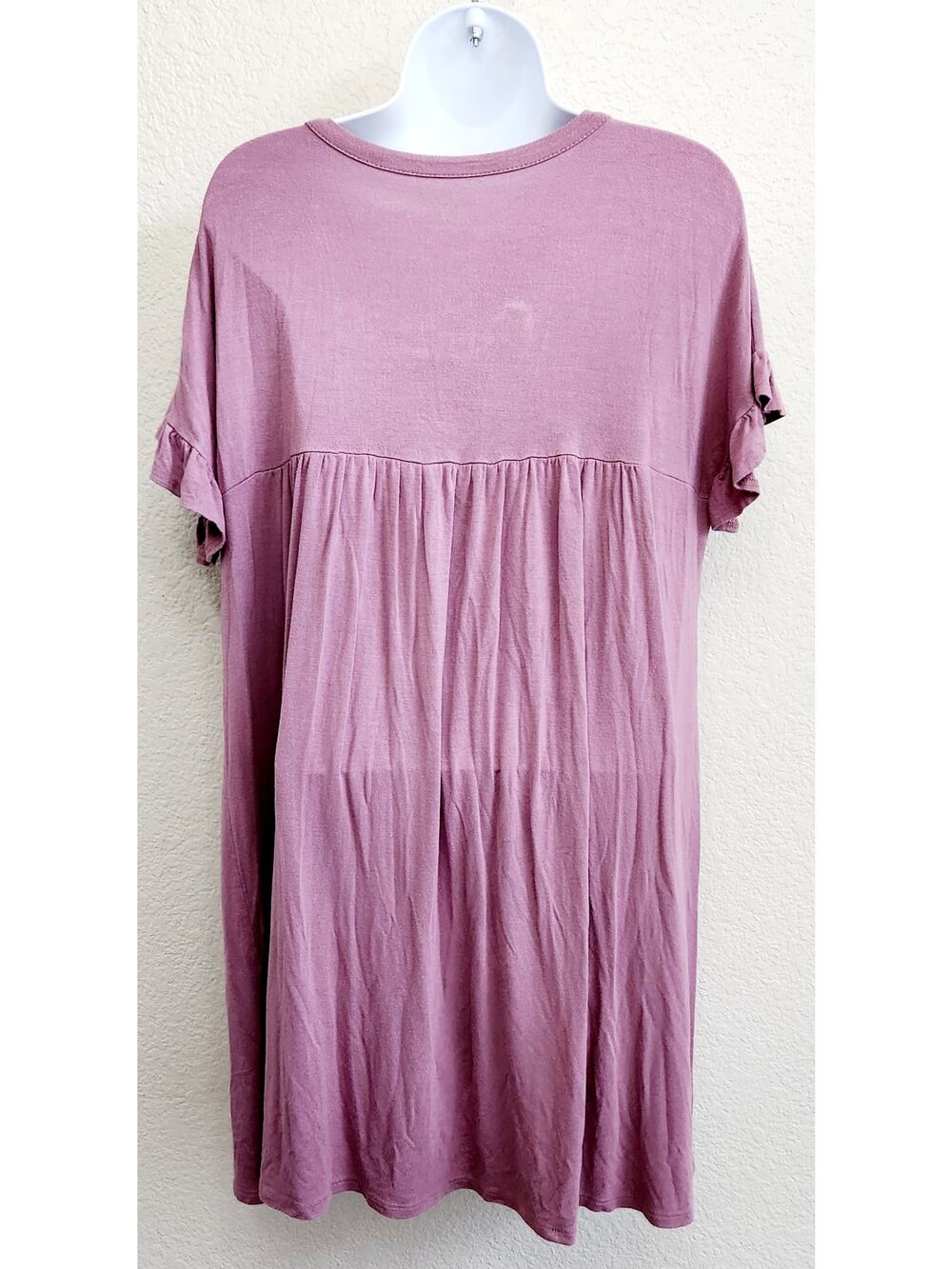 Simlu Dusty Rose Pleated Front Dress Large Short Capped Sleeves Tie Back Flowy
